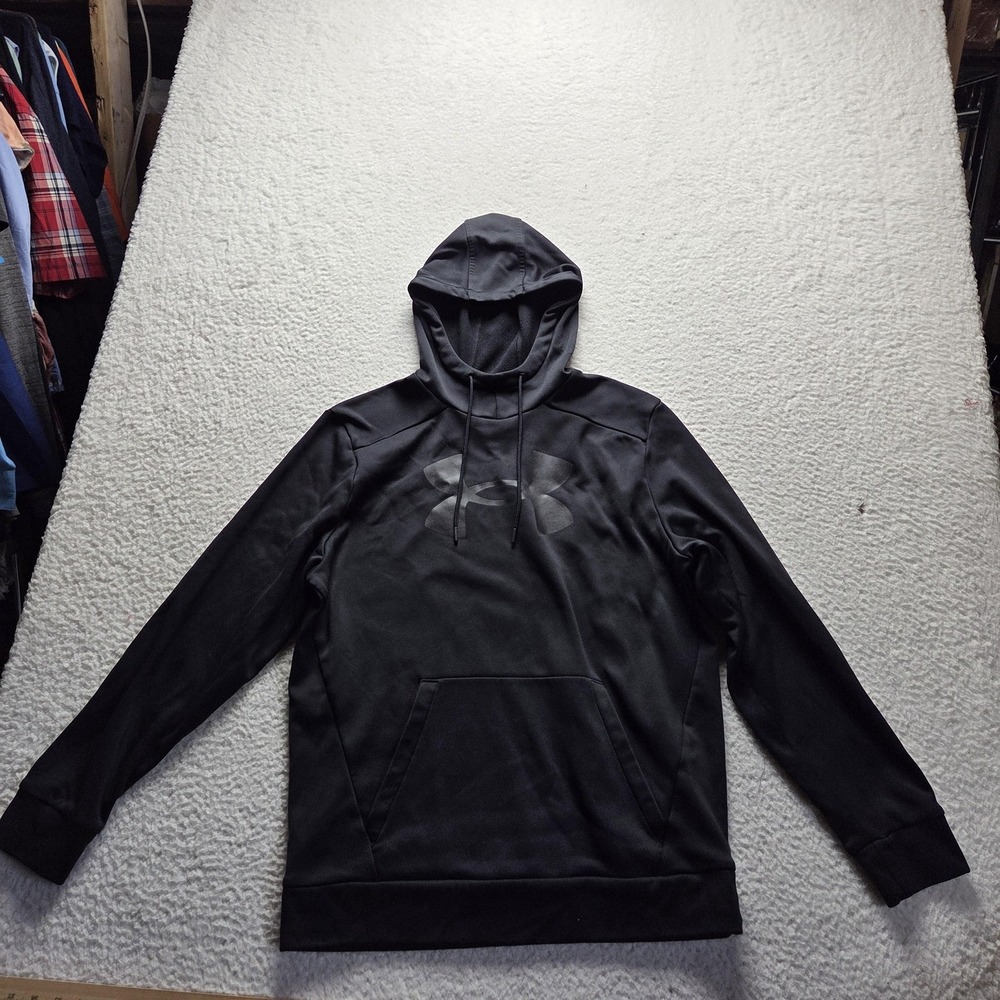 Under Armour Hoodie Mens Medium Black Fleece Pullover Tonal Logo Kangaroo